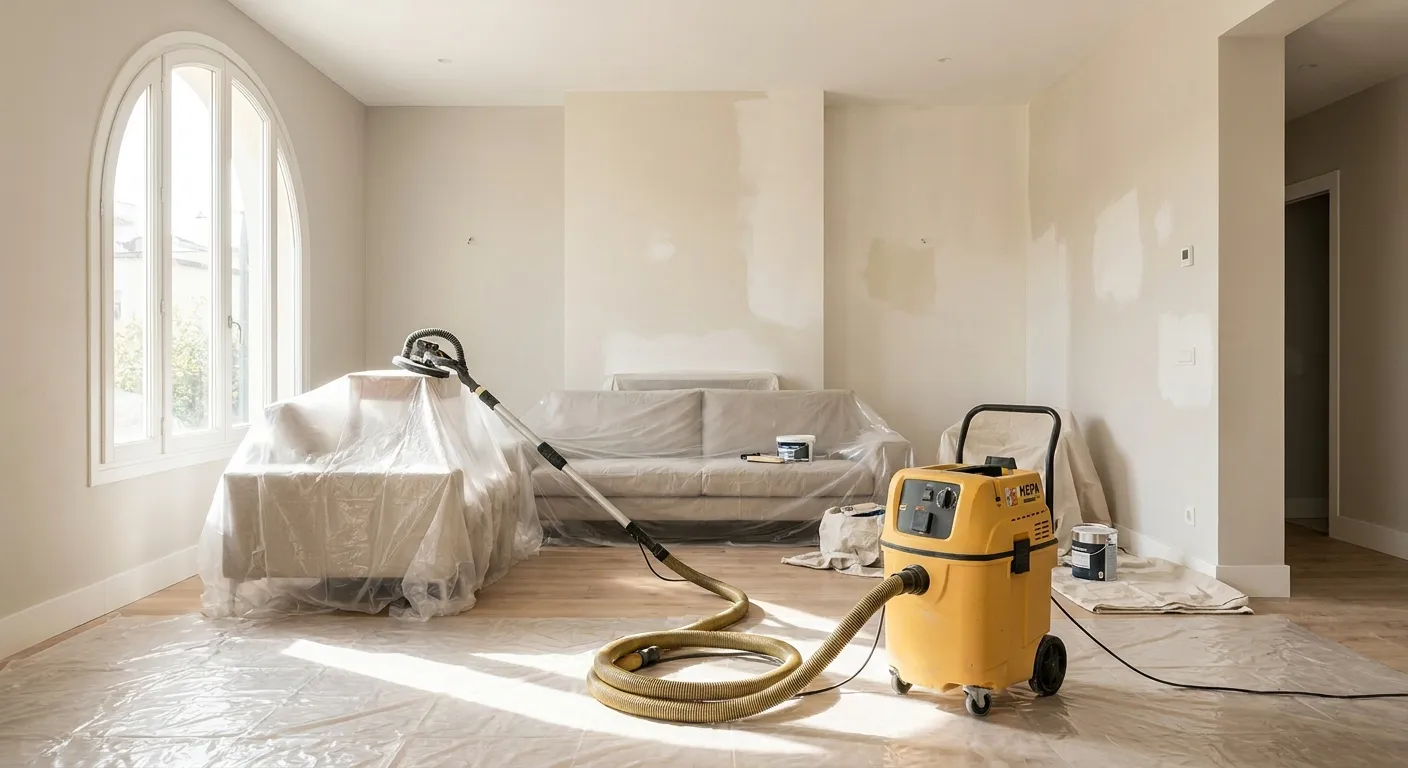 Equipo profesional pintando vivienda con sistema HEPA en Madrid