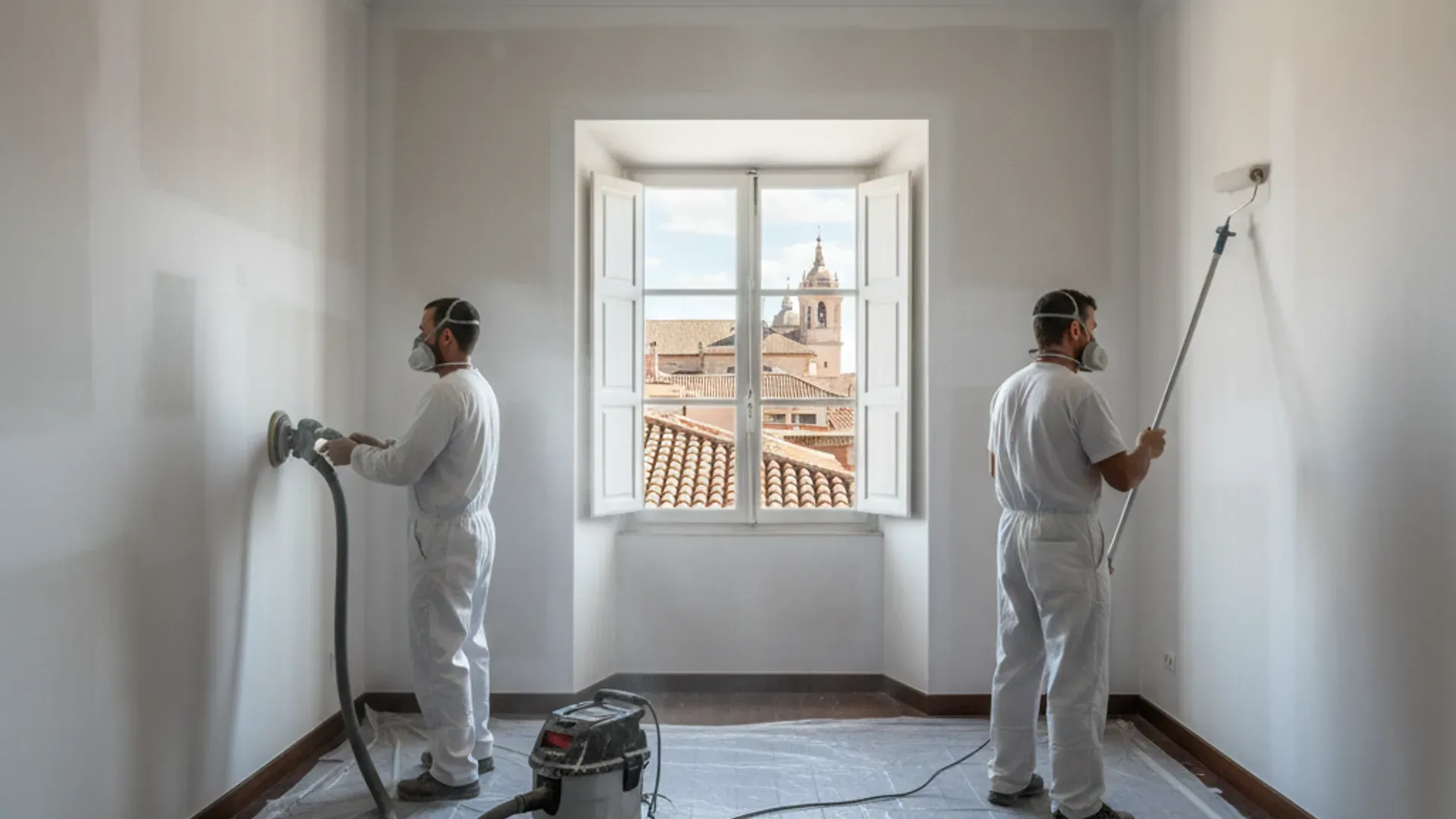 Equipo SinPolvo trabajando en una vivienda de Alcalá de Henares con sistema HEPA