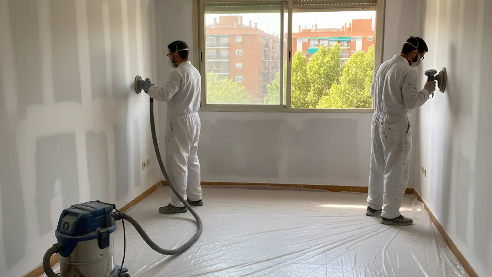 Equipo SinPolvo trabajando en una vivienda de Alcorcón con sistema HEPA