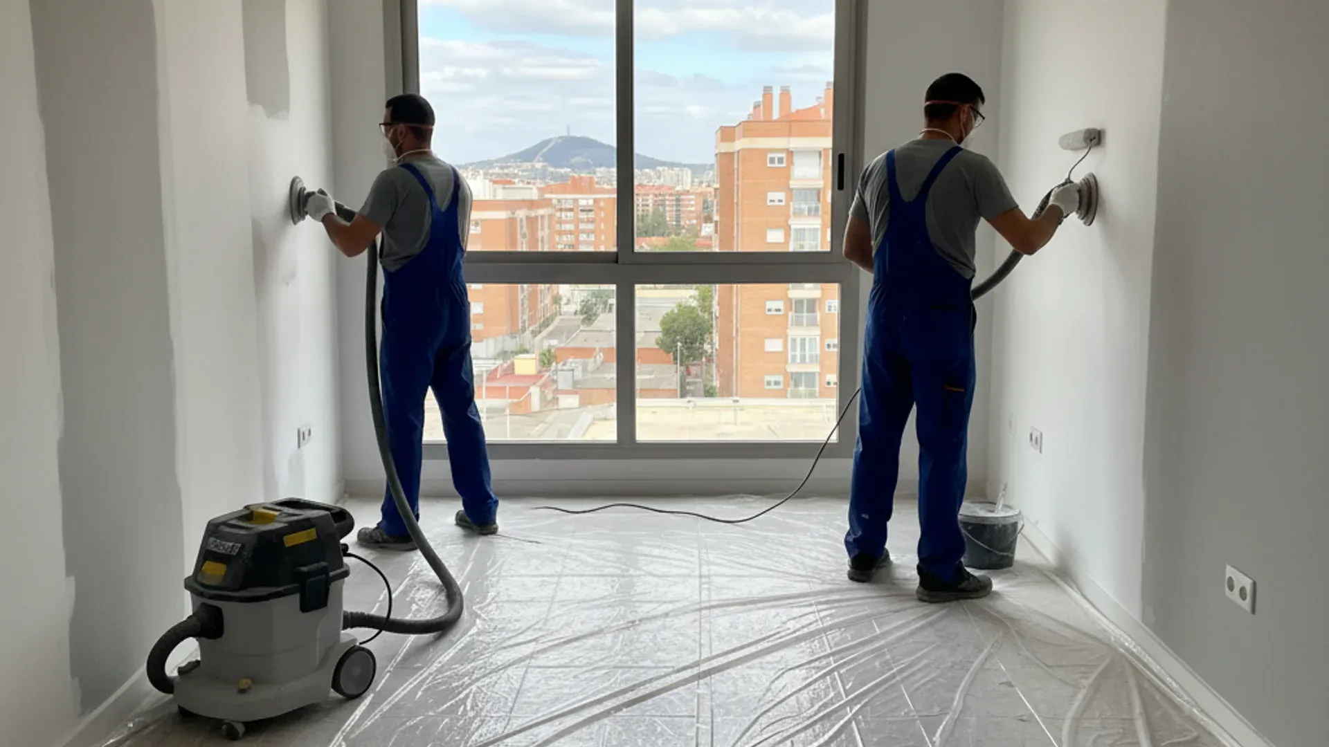 Equipo SinPolvo trabajando en una vivienda de Getafe con sistema HEPA