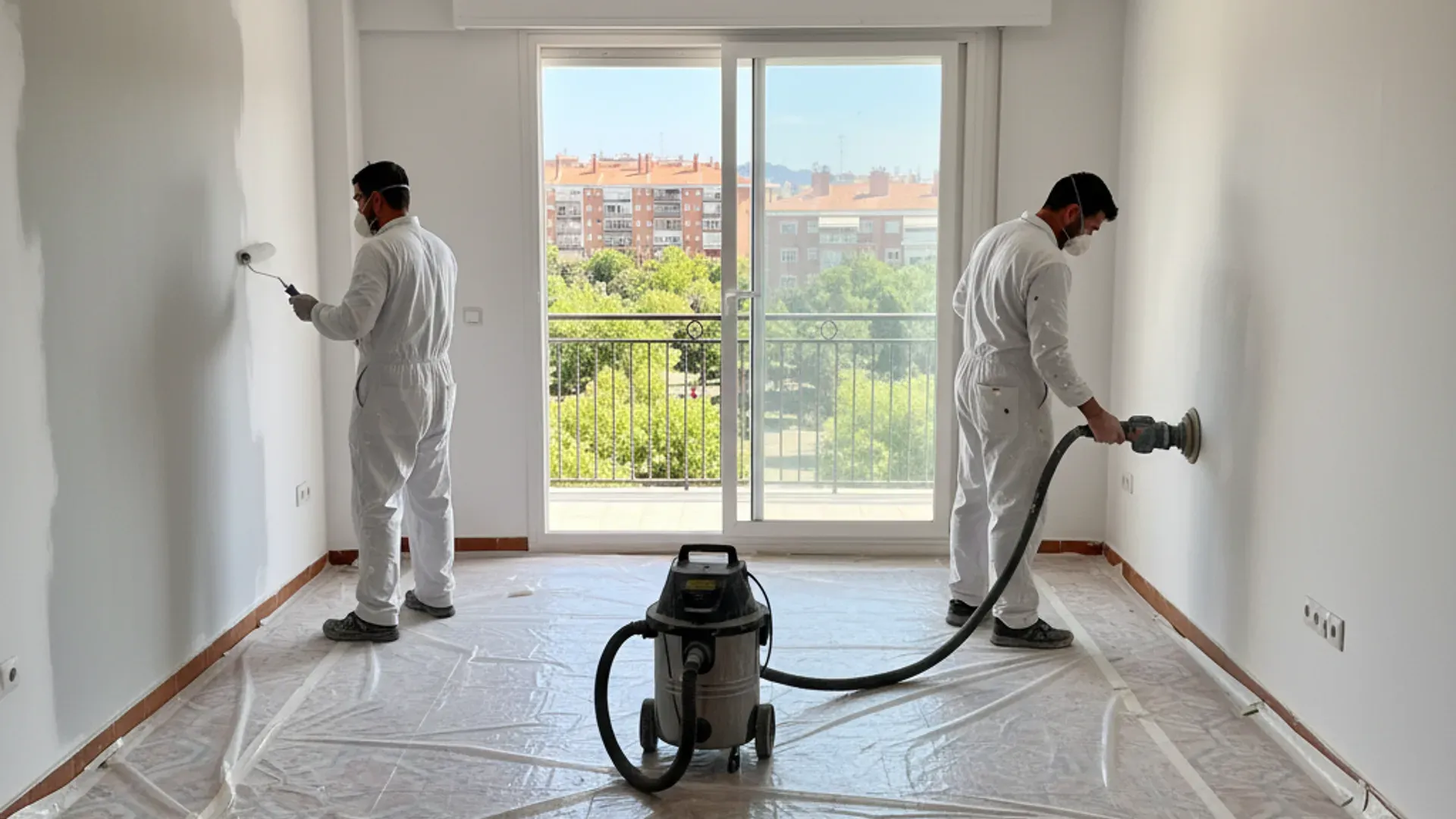 Equipo SinPolvo trabajando en una vivienda de Móstoles con sistema HEPA
