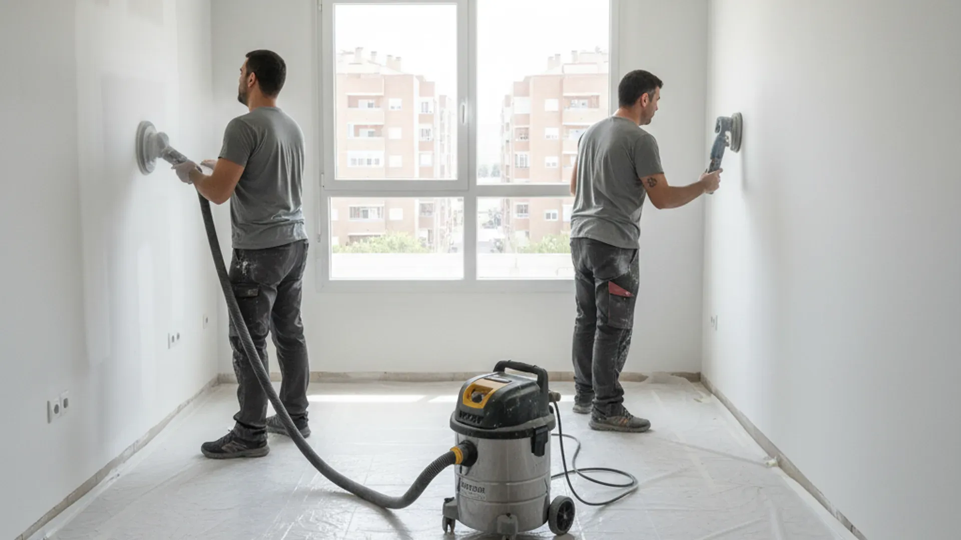 Equipo SinPolvo trabajando en una vivienda de Parla con sistema HEPA